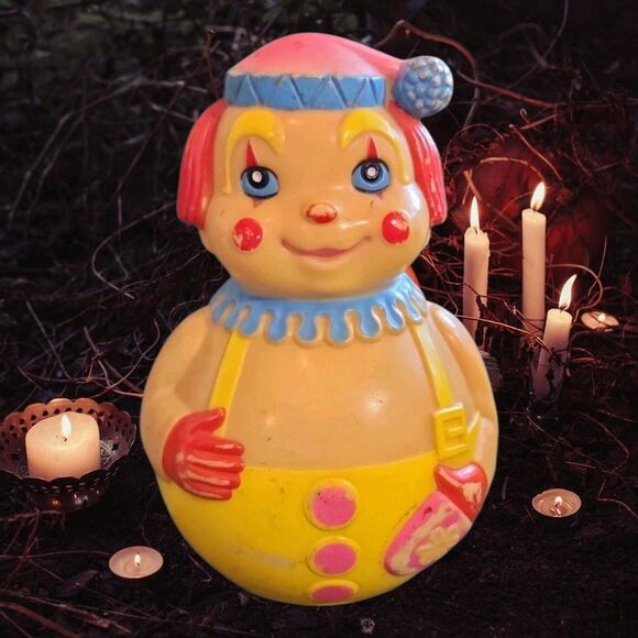 Vintage 1972 Creepy Clown Roly Poly Toy Halloween Chime Prop Haunted Nursery - Picture 1 of 8